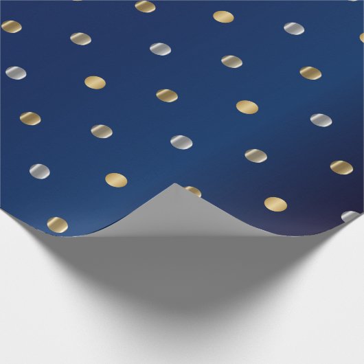 金ゴールドamdシルバー水玉模様とネイビーブルーサテン ラッピングペーパー (角)