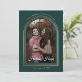 金ゴールドArchスクリプトフォトクリスマス シーズンカード (スタンド正面)