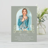 金ゴールドArchフォトセージ緑の葉卒業 招待状 (スタンド正面)