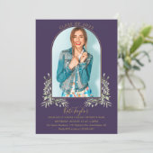 金ゴールドArchフォトパープル葉の卒業 招待状 (スタンド正面)