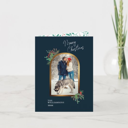 金ゴールドArch 2フォトメリークリスマス シーズンカード (正面)