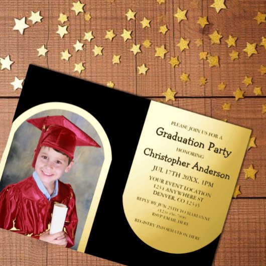 金ゴールドArch Photo Kids卒業 箔招待状