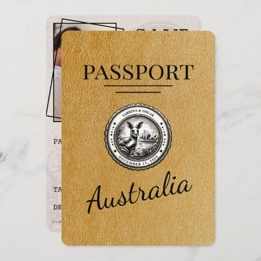 金ゴールドAustralia Passport日付の保存 セーブザデート (正面/裏面)