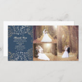 金ゴールドBaby's Breath Navy'結婚s Photo Thank You サンキューカード (正面/裏面)