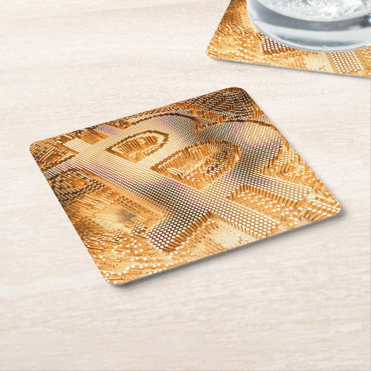 金ゴールドBitcoinデジタル暗号通貨BTCロゴ スクエアペーパーコースター (アングル)