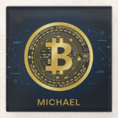 金ゴールドBitcoin暗号化パーソナライズされた名 ガラスコースター (正面)