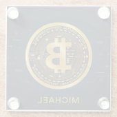 金ゴールドBitcoin暗号化パーソナライズされた名 ガラスコースター (裏面)