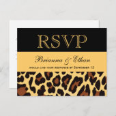 金ゴールドBlack Leopard RSVP結婚の応答 インビテーションポストカード (正面/裏面)