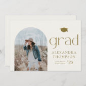 金ゴールドBohoミニマルなArch写真卒業 招待状 (正面/裏面)