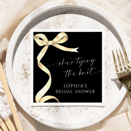 金ゴールドBow彼女は結び目のブライダルシャワー スタンダードカクテルナプキン