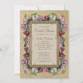 金ゴールドBrocadeフローラエレガントブライダルシャワー 招待状 (正面)