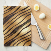 金ゴールドBrown Leopardプリントストライプ キッチンタオル (四つ折り)