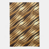 金ゴールドBrown Leopardプリントストライプ キッチンタオル (縦)