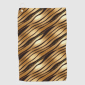 金ゴールドBrown Leopardプリントストライプ ゴルフタオル (正面)