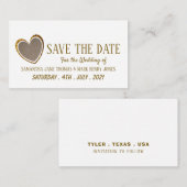 金ゴールドBurlapハート、日付の保存 エンクロージャーカード (正面/裏面)