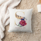 金ゴールドCモノグラムフローラブルゴーニュ赤とネイビーブルー クッション (ブランケット)