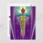 金ゴールドCADUCEUSの医療記号 ポストカード (正面/裏面)