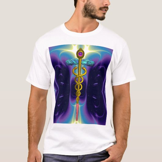 金ゴールドCADUCEUSの医療記号 Tシャツ (正面)