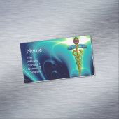 金ゴールドCADUCEUSシンボル/ティール(緑がかった色)ブルーターコイズ マグネット名刺 (インサイチュ)