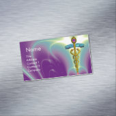 金ゴールドCADUCEUSシンボル/紫グリーン マグネット名刺 (インサイチュ)