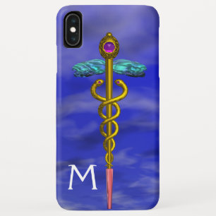 金ゴールドCADUCEUSメディカルシンボルブルースカイモノグラム iPhone XS MAXケース
