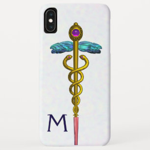 金ゴールドCADUCEUSメディカルシンボルホワイトモノグラム iPhone XS MAXケース