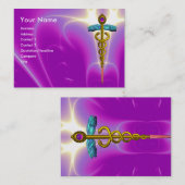 金ゴールドCADUCEUS医療サービス、ドクターピンク紫 名刺 (正面/裏面)