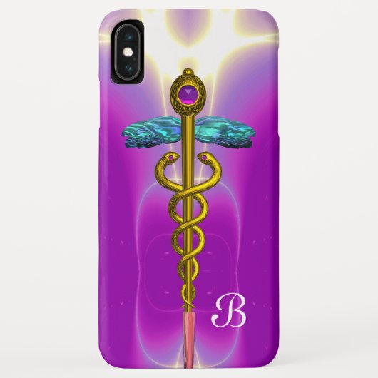 金ゴールドCADUCEUS医療用モノグラム、ピンク明るい赤紫色 Case-Mate iPhoneケース (裏面)