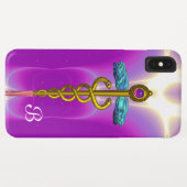 金ゴールドCADUCEUS医療用モノグラム、ピンク明るい赤紫色 Case-Mate iPhoneケース (裏面(横))