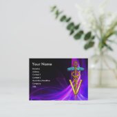 金ゴールドCADUCEUS獣医シンボルパープル光波 名刺 (スタンド正面)