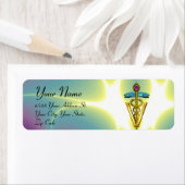 金ゴールドCADUCEUS獣医シンボルブルーグリーン ラベル (インサイチュ)