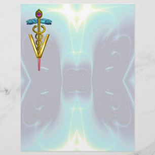 金ゴールドCADUCEUS獣医シンボル、ティール(緑がかった色)ブルー