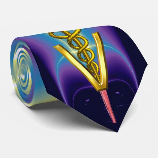 金ゴールドCADUCEUS獣医シンボル、紫ブルー ネクタイ (ロール)