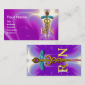 金ゴールドCADUCEUS登録ナースシンボルパープルピンク 名刺 (正面/裏面)