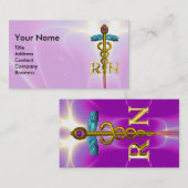 金ゴールドCADUCEUS登録ナースシンボルピンク明るい赤紫色 名刺 (正面/裏面)