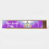 金ゴールドCADUCEUS登録ナースシンボルピンク紫 デスクネームプレート (正面)