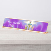 金ゴールドCADUCEUS登録ナースシンボルピンク紫 デスクネームプレート (正面)