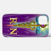 金ゴールドCADUCEUS登録ナースシンボルブルーパープル Case-Mate iPhoneケース (裏面 (横))