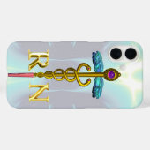 金ゴールドCADUCEUS登録ナースシンボルライトブルー Case-Mate iPhoneケース (裏面 (横))