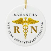 金ゴールドCaduceus登録ナース写真 セラミックオーナメント (正面)