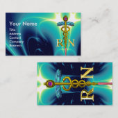 金ゴールドCADUCEUS登録ナース記号ティール(緑がかった色)青 名刺 (正面/裏面)