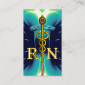 金ゴールドCADUCEUS登録ナース記号ティール(緑がかった色)青 名刺 (裏面)