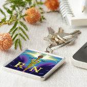 金ゴールドCADUCEUS登録ナース記号パープルブルー キーホルダー (側面)