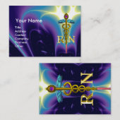 金ゴールドCADUCEUS登録ナース記号パープルブルー 名刺 (正面/裏面)