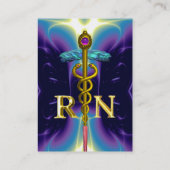 金ゴールドCADUCEUS登録ナース記号パープルブルー 名刺 (裏面)