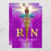 金ゴールドCADUCEUS登録ナース記号卒業 招待状 (正面/裏面)