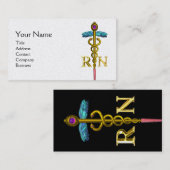 金ゴールドCADUCEUS登録ナース記号白黒 名刺 (正面/裏面)