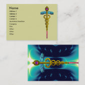 金ゴールドCADUCEUS、ドクターメディカルサービスブルーイエロー 名刺 (正面/裏面)