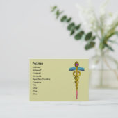 金ゴールドCADUCEUS、ドクターメディカルサービスブルーイエロー 名刺 (スタンド正面)