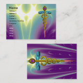 金ゴールドCADUCEUS，医師，医療サービスパープルグリーン 名刺 (正面/裏面)